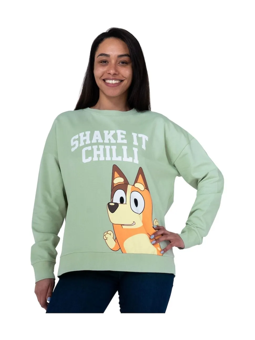 Bluey Green Character Ladies Chilli Sweatshirt