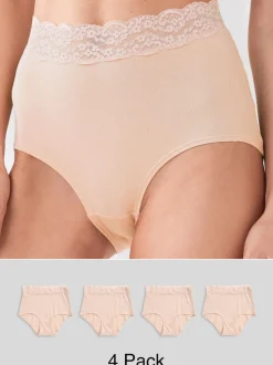 Blush Pink Full Brief Cotton Lace Knickers 4 Pack