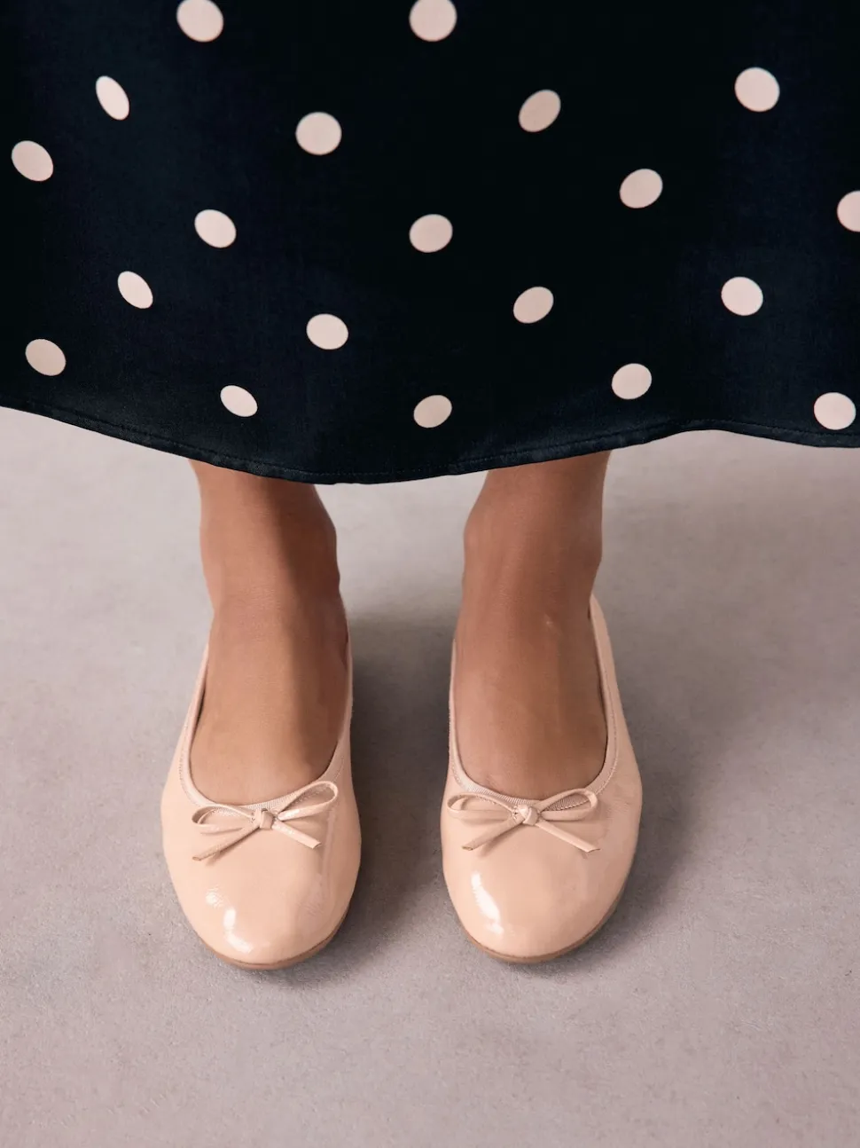 Blush Pink Patent Standard/Wide Fit Round Toe Ballerina Shoes