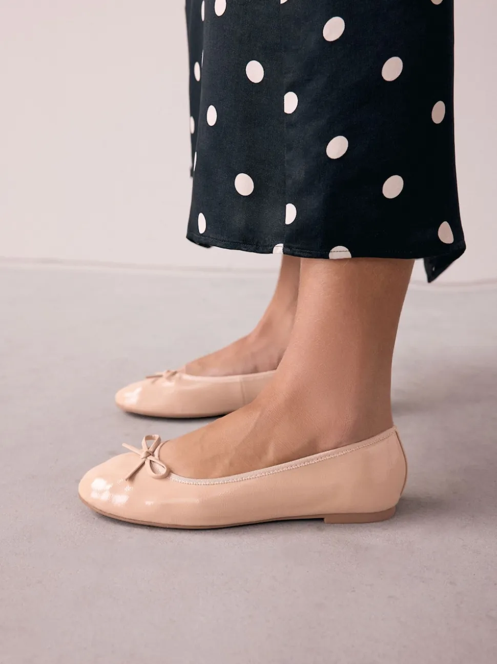 Blush Pink Patent Standard/Wide Fit Round Toe Ballerina Shoes