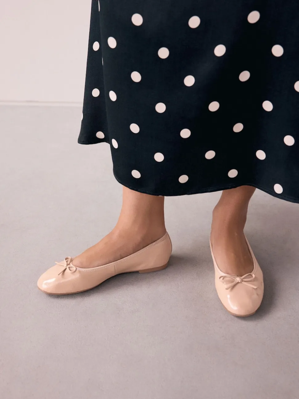 Blush Pink Patent Standard/Wide Fit Round Toe Ballerina Shoes