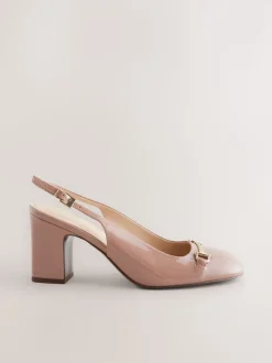 Blush Pink Standard/Wide Fit Hardware Slingback Block Heels