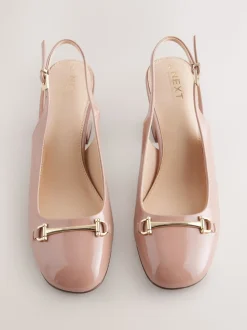 Blush Pink Standard/Wide Fit Hardware Slingback Block Heels