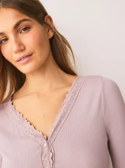 Blush Pink Thermal Base Layer Lace Trim Cardigan