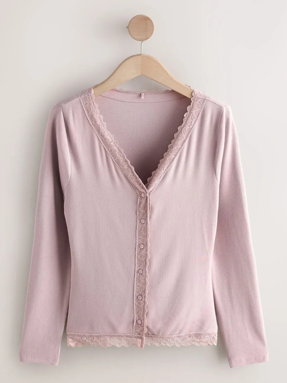 Blush Pink Thermal Base Layer Lace Trim Cardigan