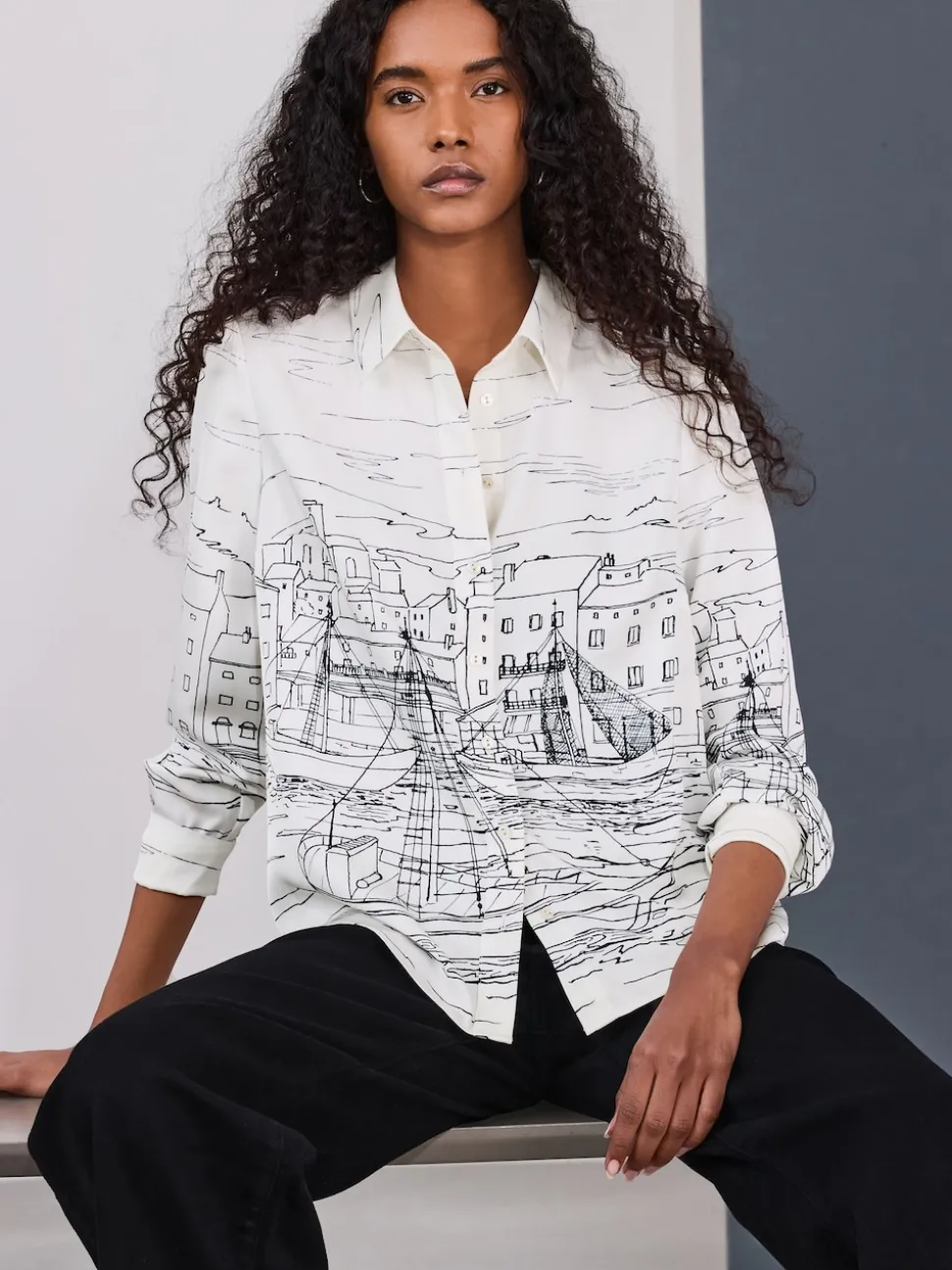 Boat Print Long Sleeve Shirt