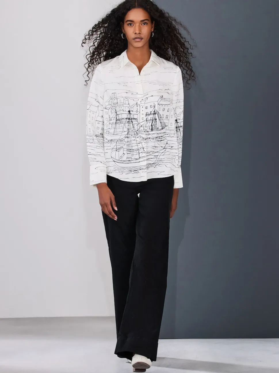 Boat Print Long Sleeve Shirt