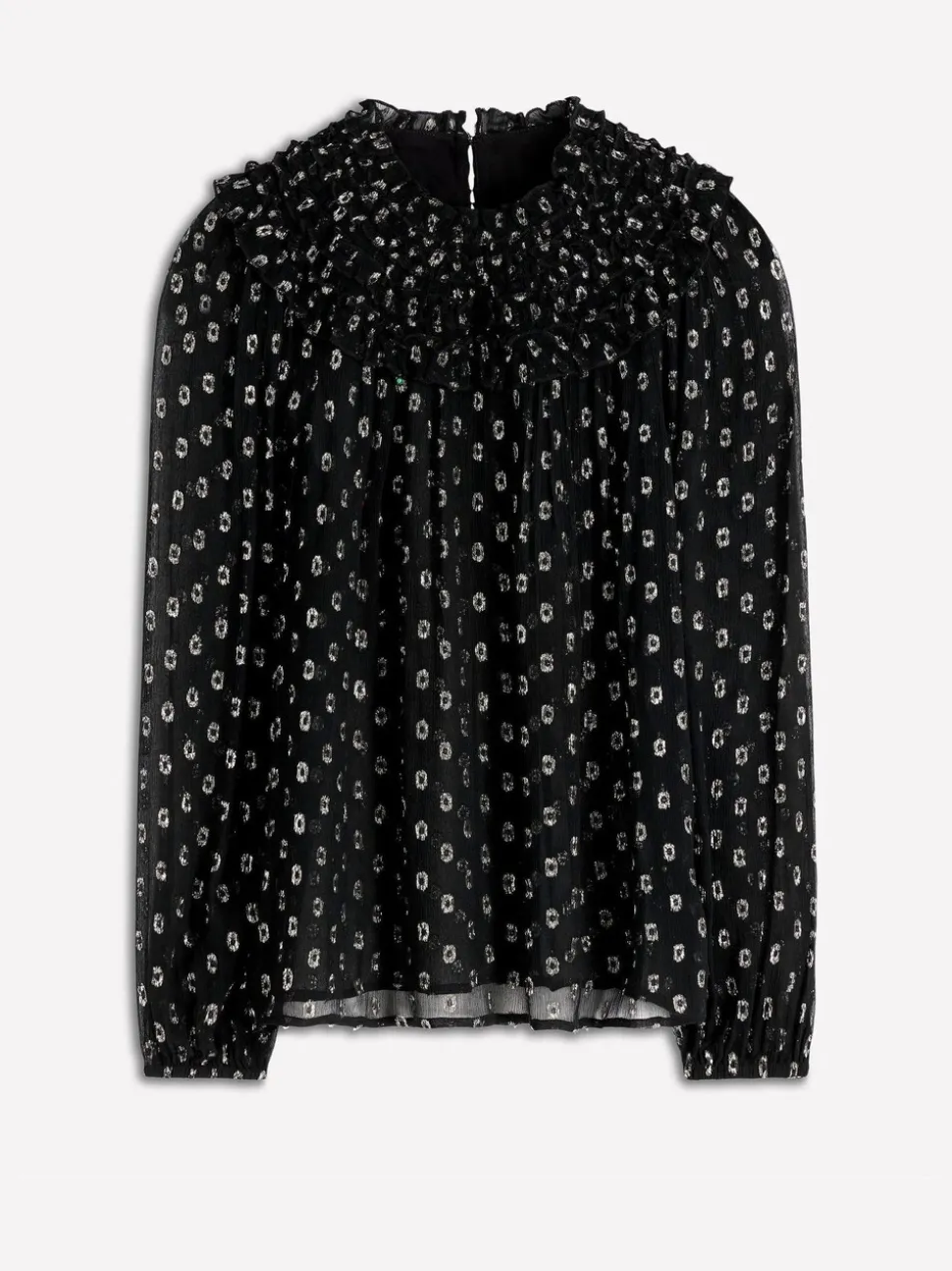Boden Black Metallic Ruffle Collar Top