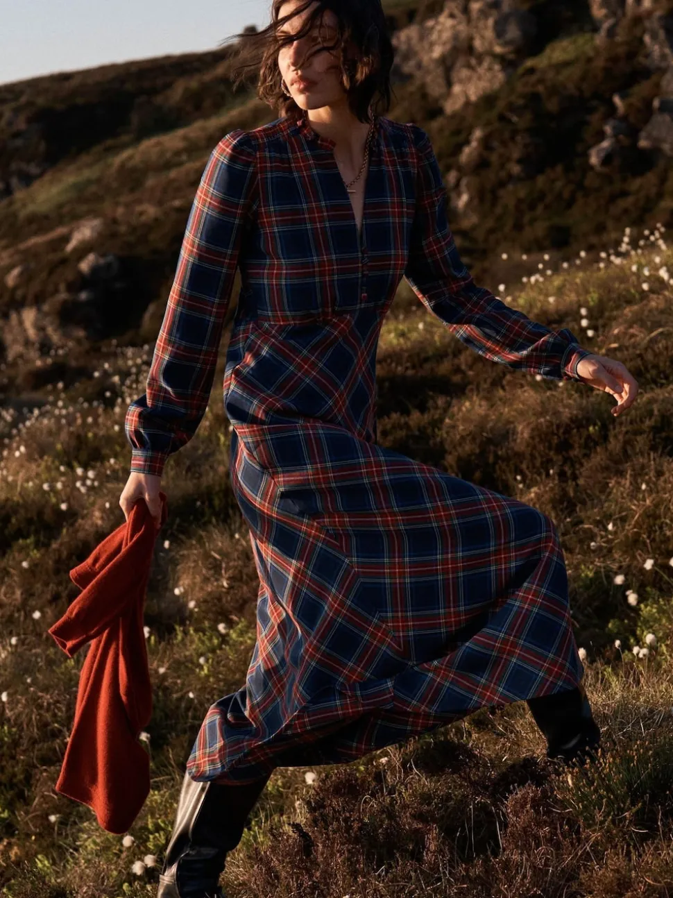 Boden Blue Cassie Check Tea Dress