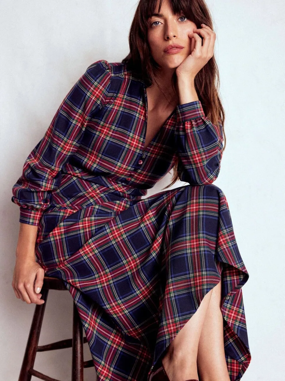 Boden Blue Cassie Check Tea Dress