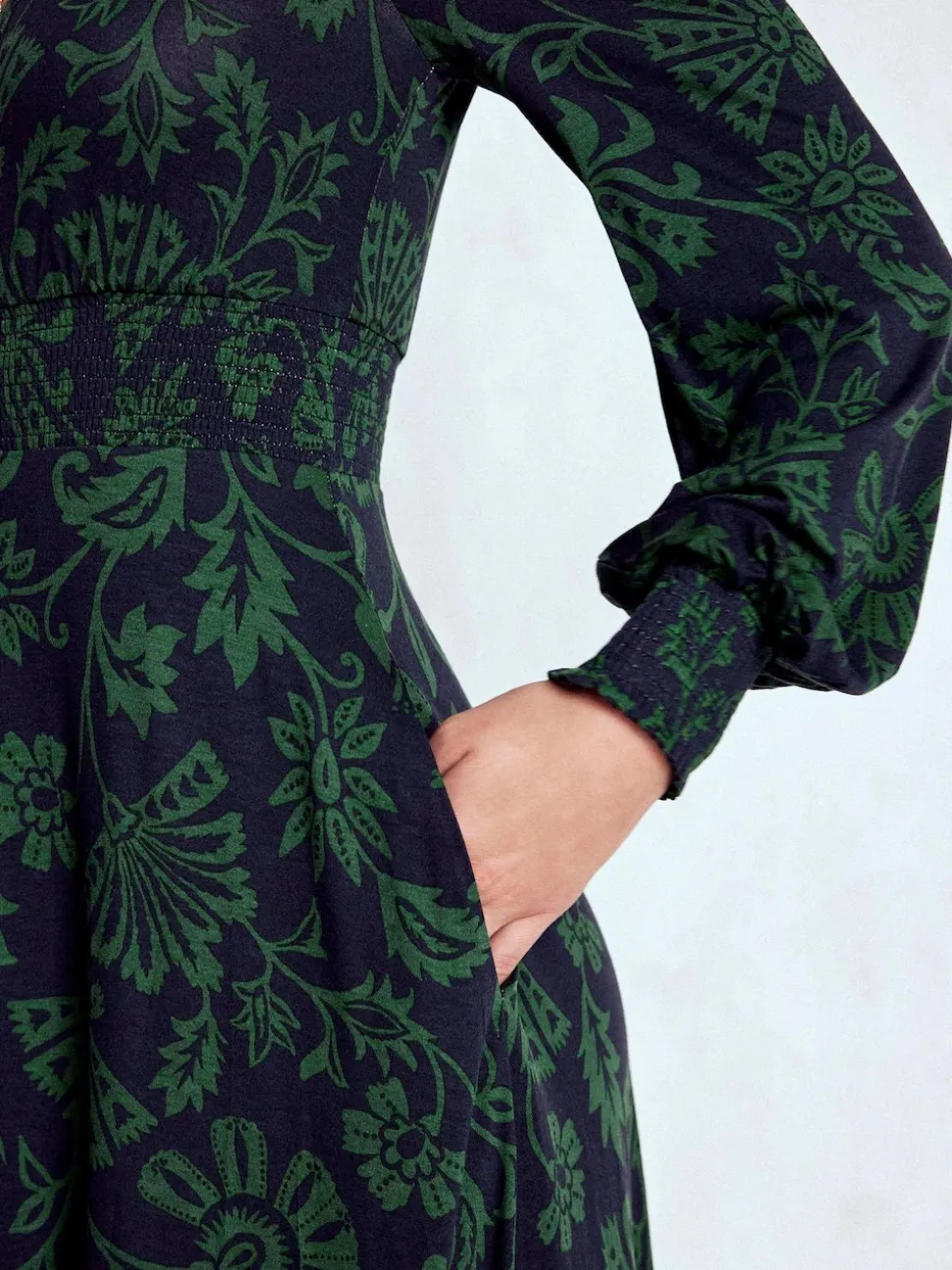 Boden Blue Ivy Smocked Midi Dress
