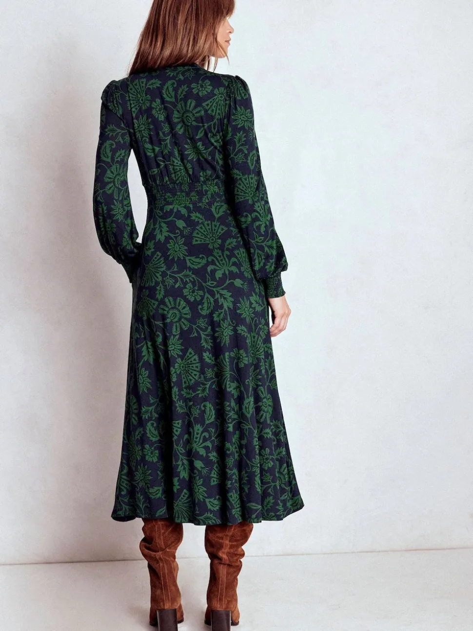 Boden Blue Ivy Smocked Midi Dress