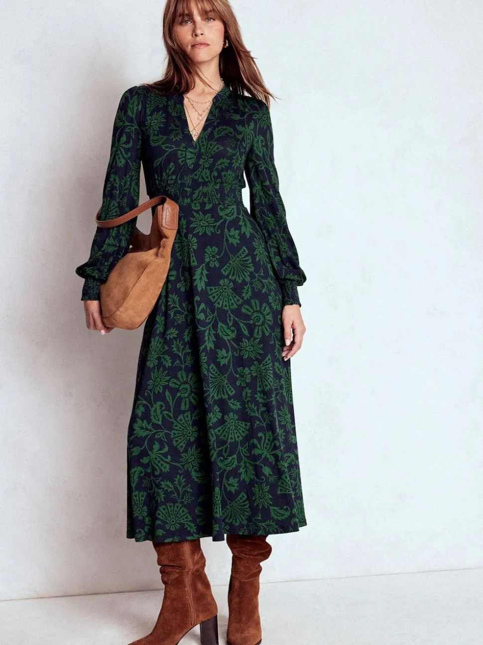 Boden Blue Ivy Smocked Midi Dress