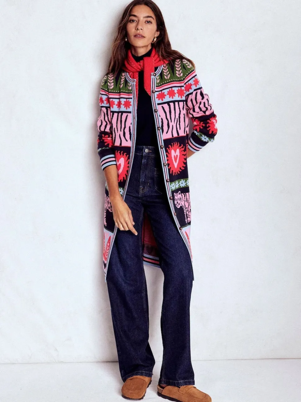 Boden Blue Long Jacquard Cardigan