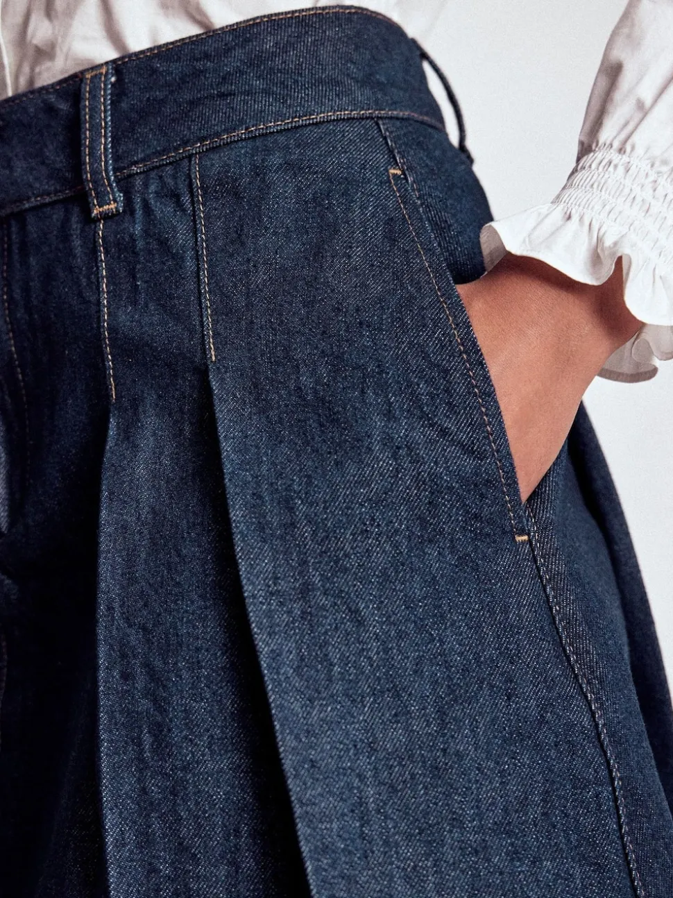Boden Blue Pleated Denim Skirt