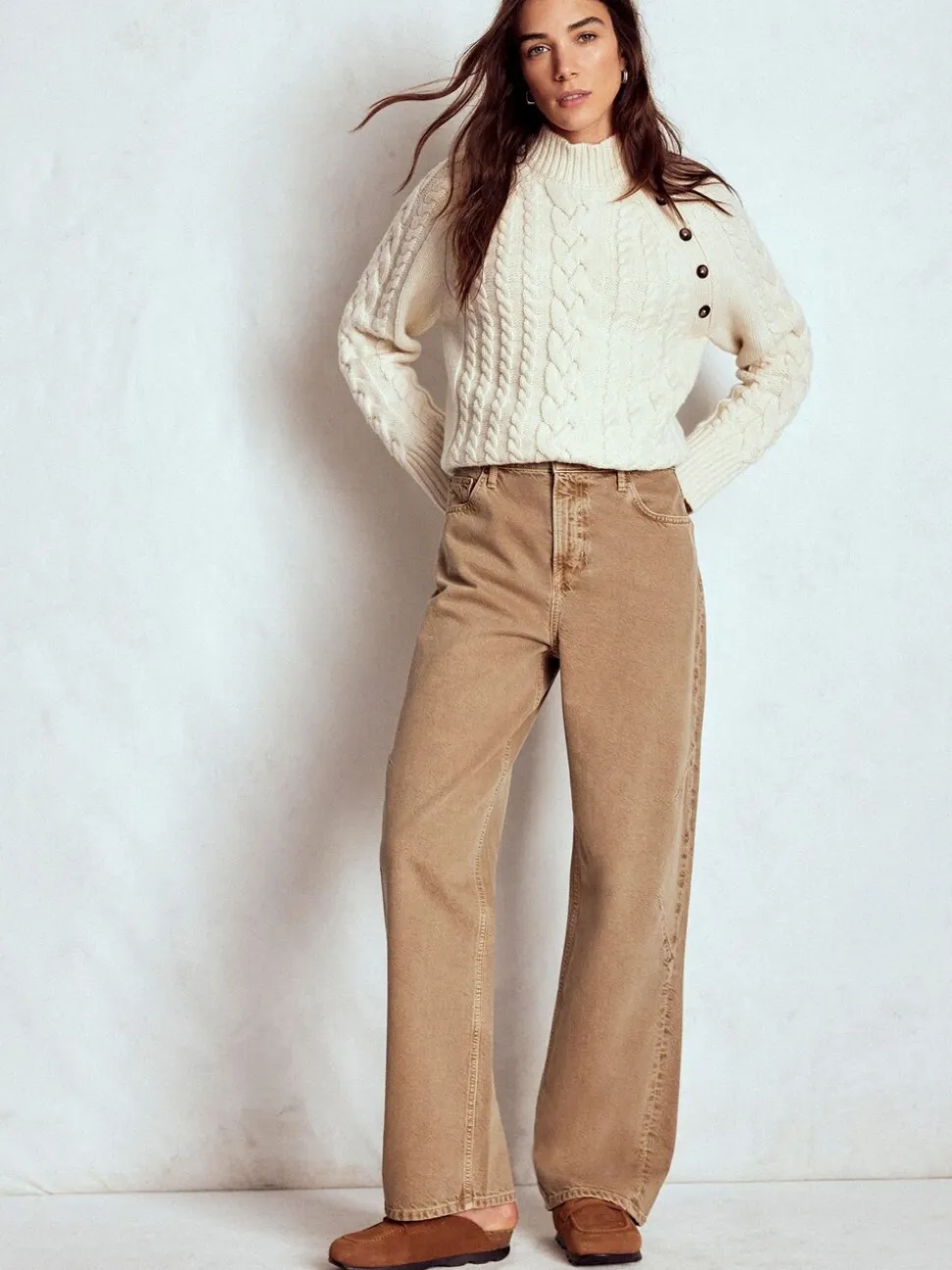 Boden Brown Full Length Barrel Leg Jeans