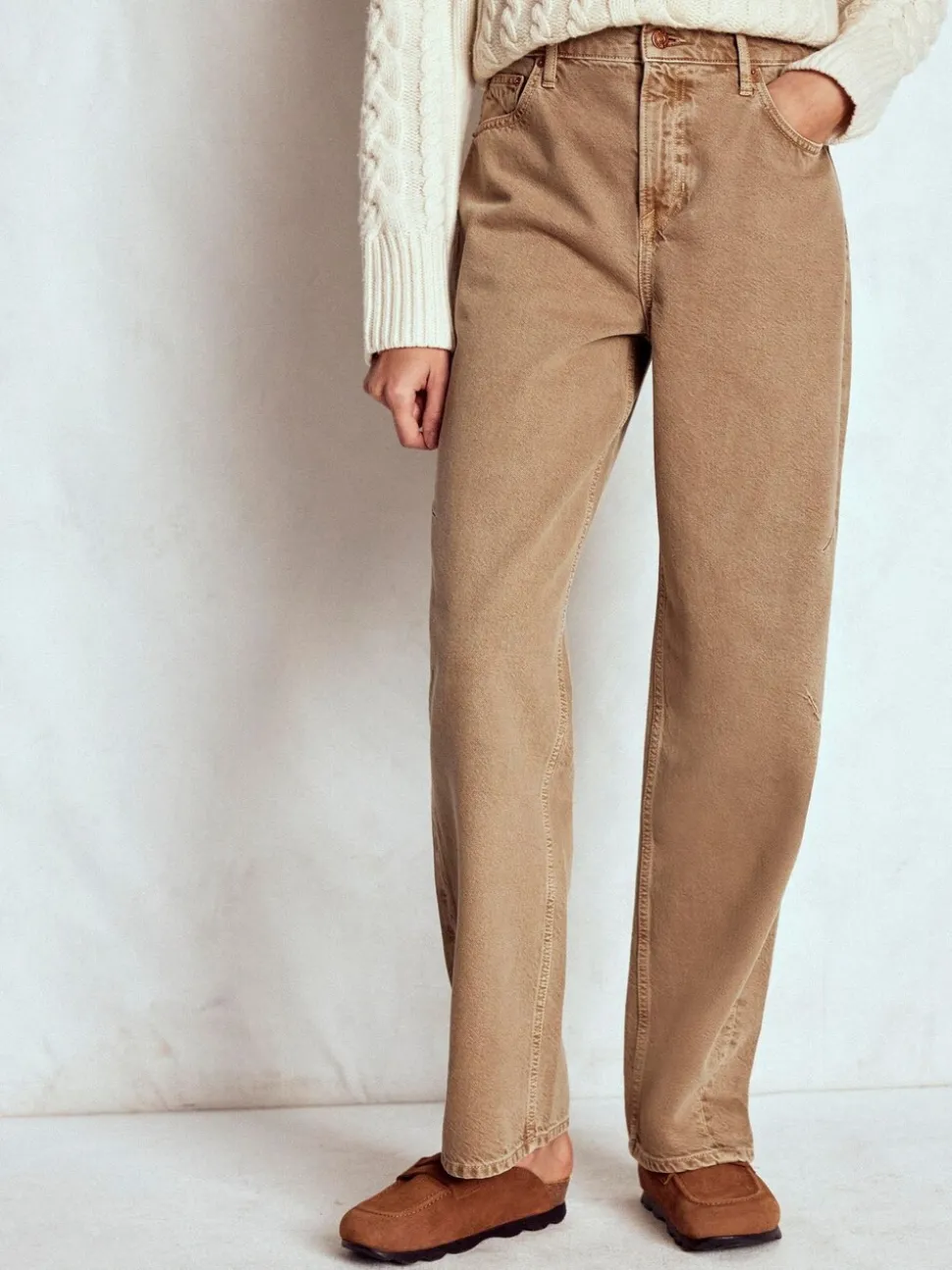 Boden Brown Full Length Barrel Leg Jeans