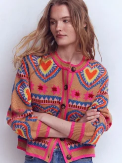 Boden Cream Abi Jacquard Cardigan