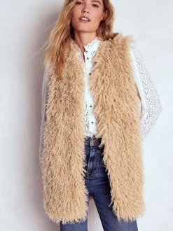 Boden Cream Faux Fur Long Gilet