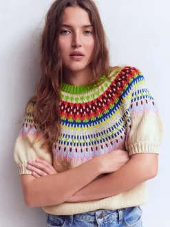 Boden Cream Margot Puff Sleeve T-Shirt