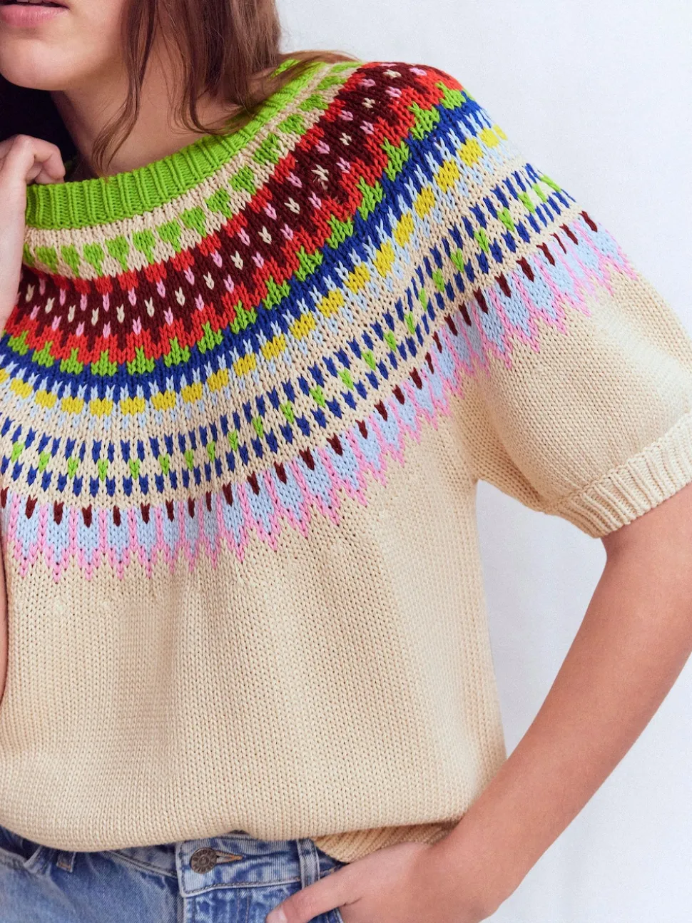 Boden Cream Margot Puff Sleeve T-Shirt