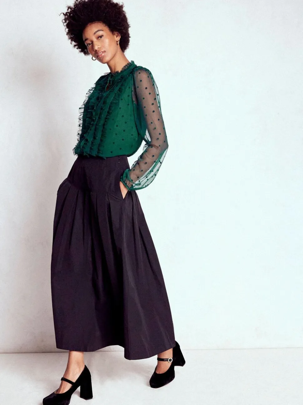 Boden Green Frilled Tulle Blouse