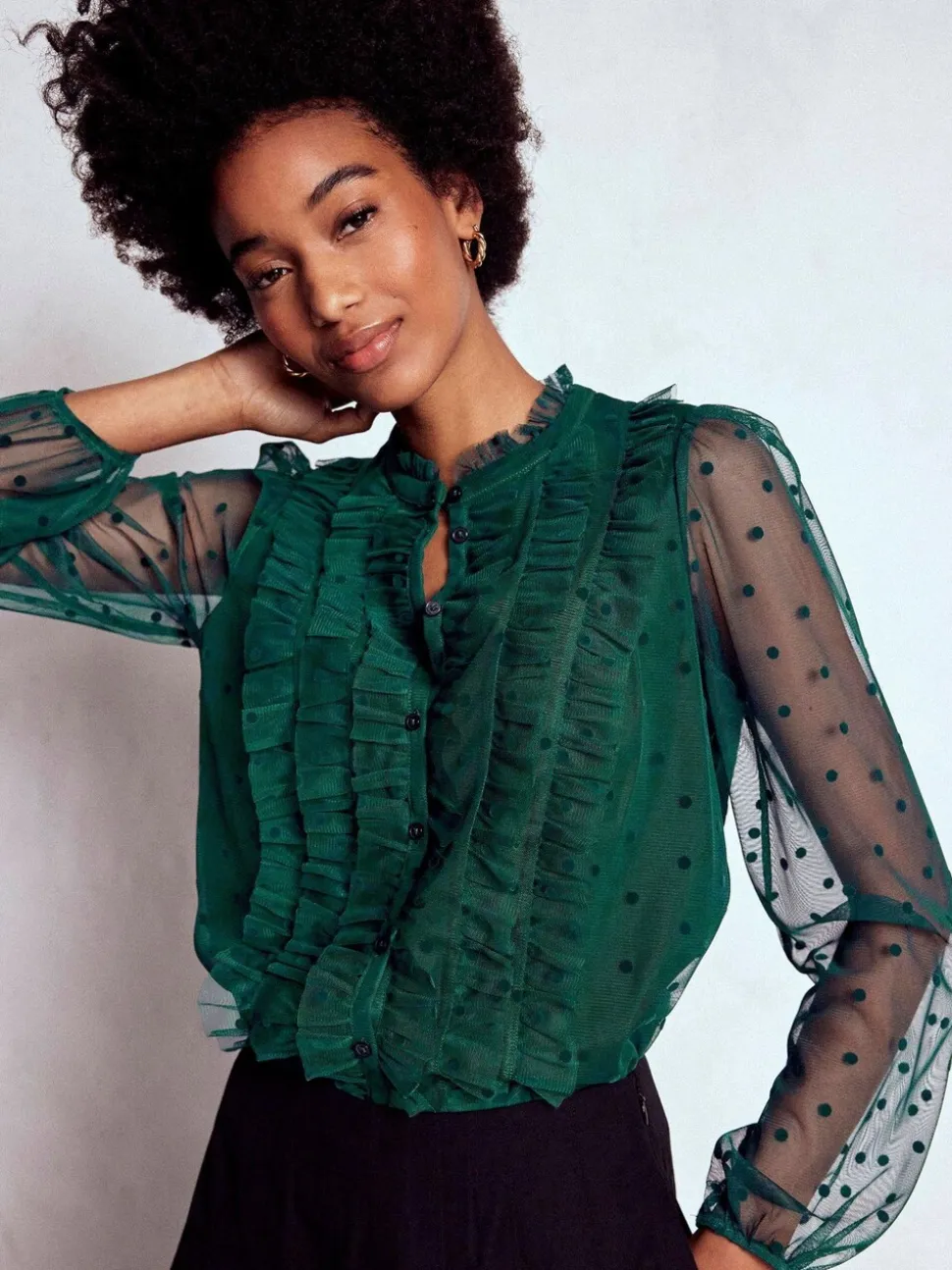 Boden Green Frilled Tulle Blouse