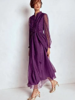 Boden Purple Tulle Ruffle Maxi Dress