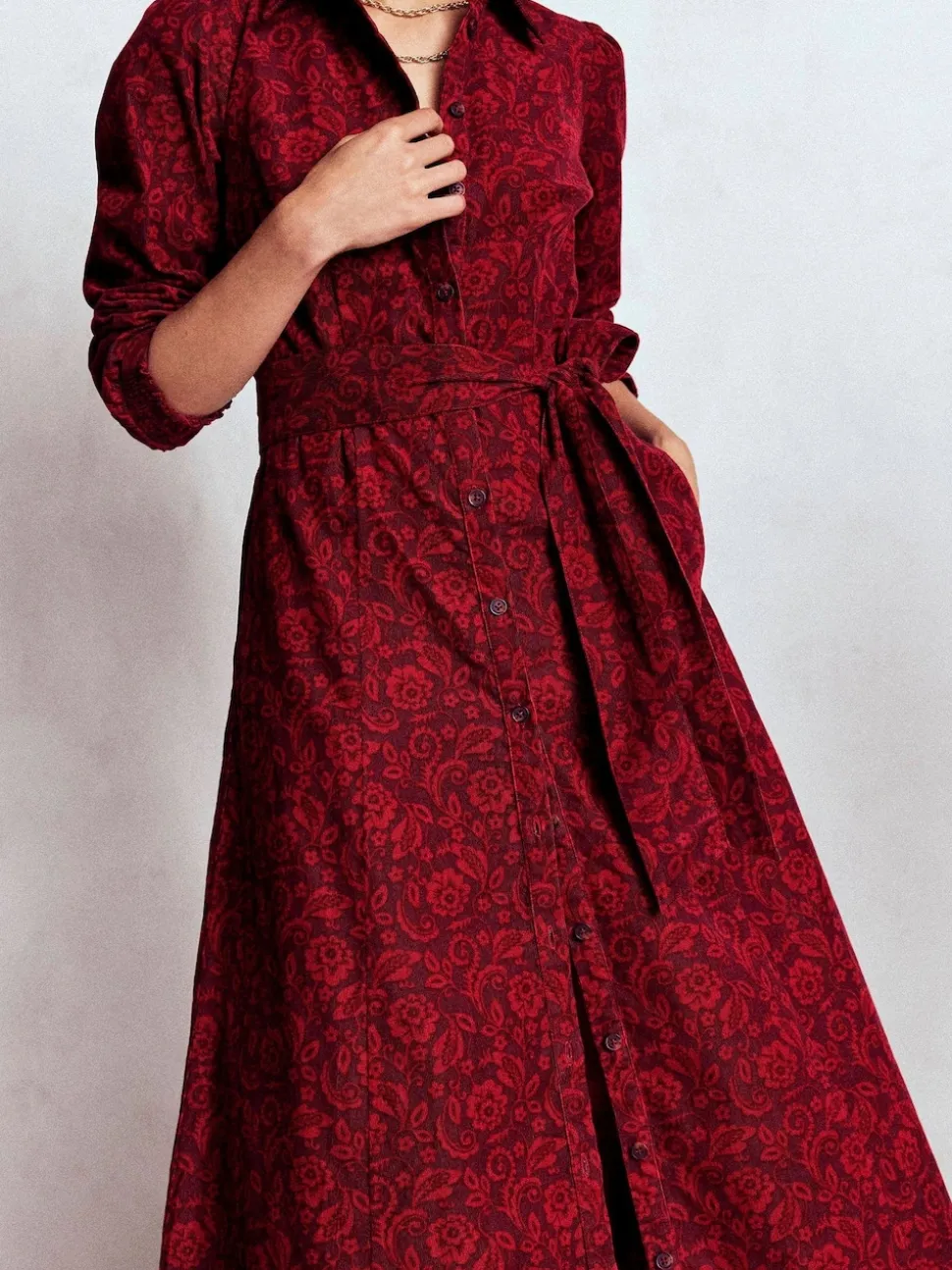 Boden Red Clara Cord Midi Dress