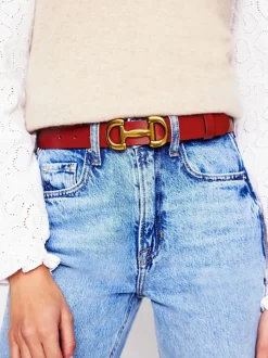 Boden Red Snaffle-Trim Leather Belt