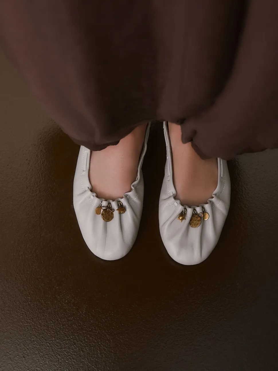 Bone Forever Comfort® Leather Ruched Charm Ballet Flats