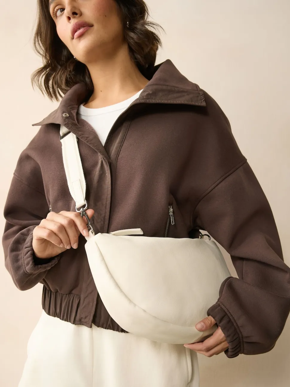 Bone Leather Sling Cross-Body Bag