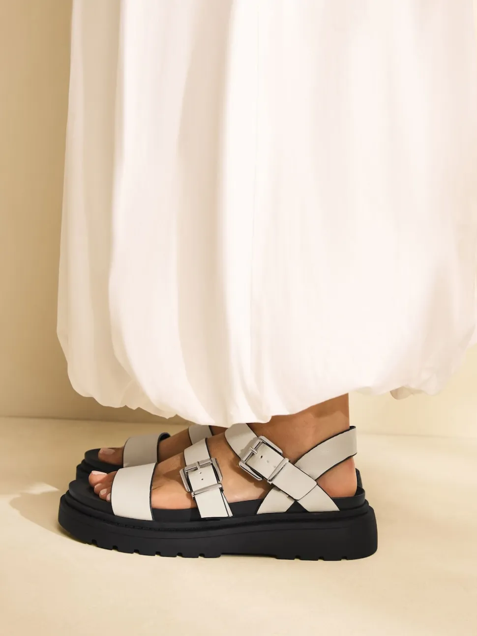 Bone Standard/Wide Fit Chunky Buckled Sandals