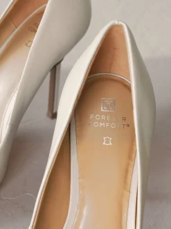 Bone White Leather Point Toe Court Shoes