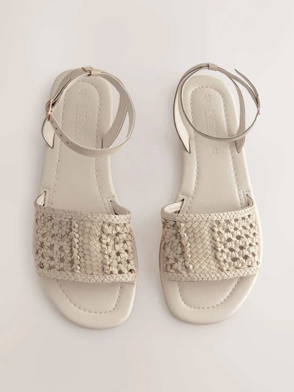 Bone White Leather Standard/Wide Fit Woven Flat Sandals
