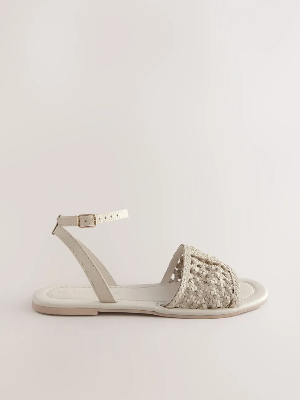 Bone White Leather Standard/Wide Fit Woven Flat Sandals