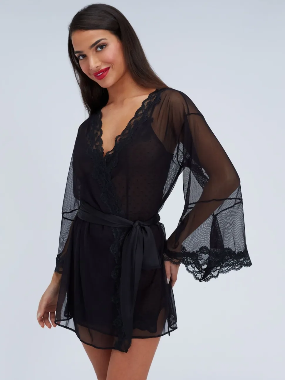Boux Avenue Black Mallory Mesh Kimono Robe