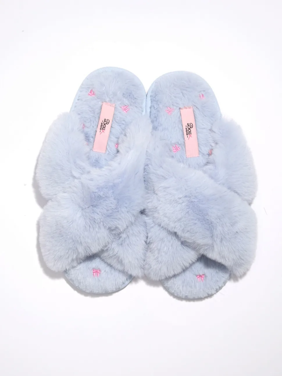 Boux Avenue Blue Bow Embroidered Cross Band Slider Slippers