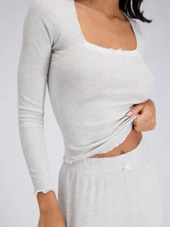 Boux Avenue Grey Lace Trim Rib Pyjamas Set