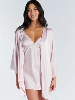 Boux Avenue Pink Kaya Lace Trim Satin Robe