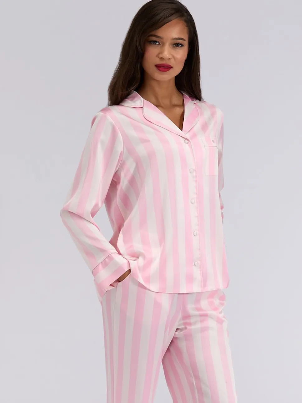 Boux Avenue Pink Oversized Satin Revere & Pyjamas Set