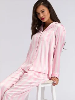 Boux Avenue Pink Oversized Satin Revere & Pyjamas Set