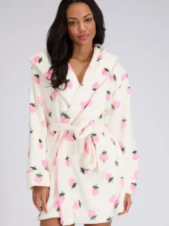 Boux Avenue White Fluffy Strawberry Short Dressing Gown