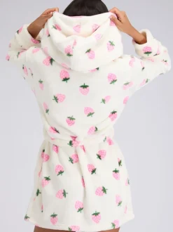 Boux Avenue White Fluffy Strawberry Short Dressing Gown