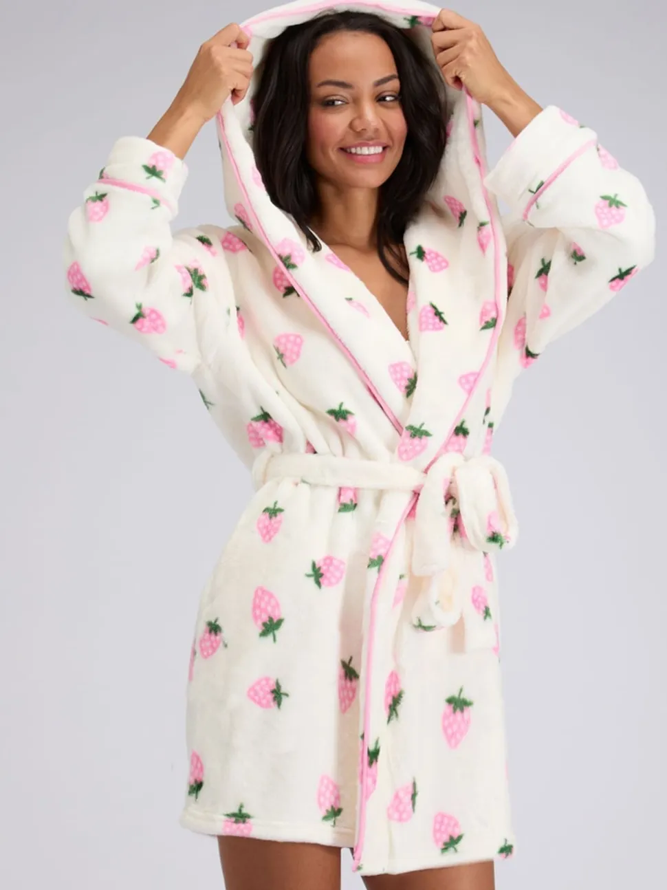 Boux Avenue White Fluffy Strawberry Short Dressing Gown