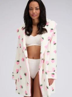 Boux Avenue White Fluffy Strawberry Short Dressing Gown