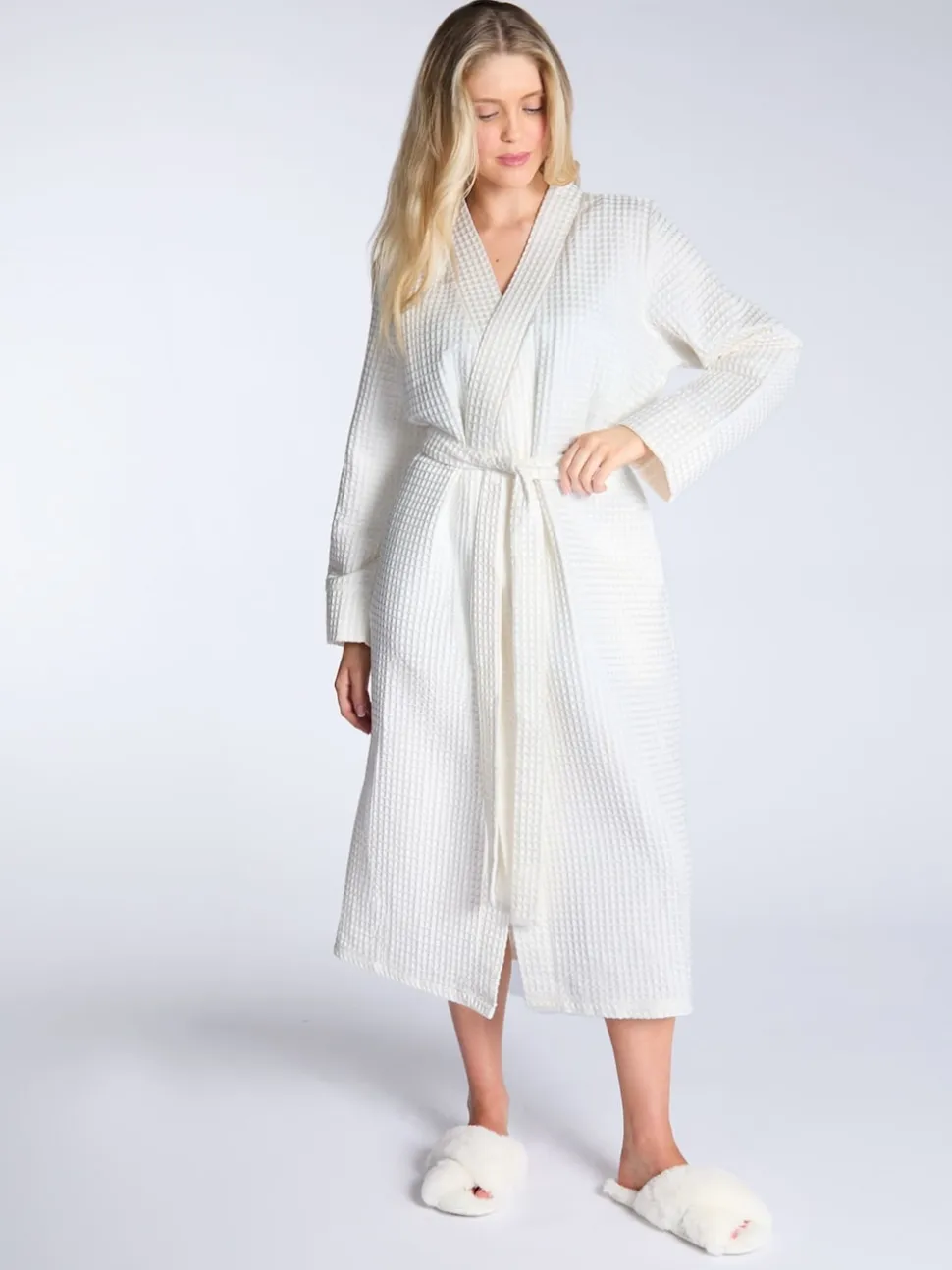 Boux Avenue White Long Waffle Robe