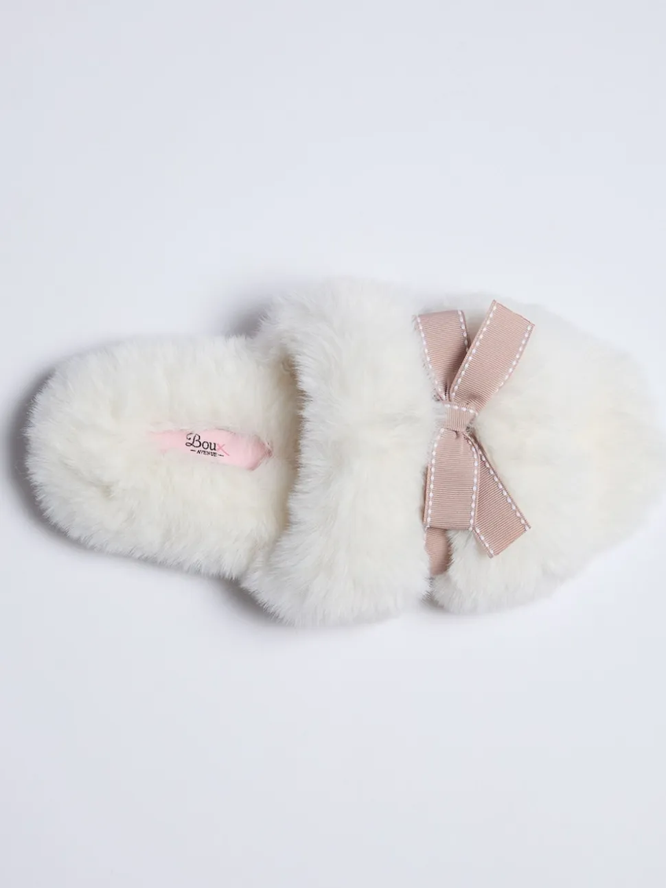 Boux Avenue White Plush Bow Mix Slipper Sliders