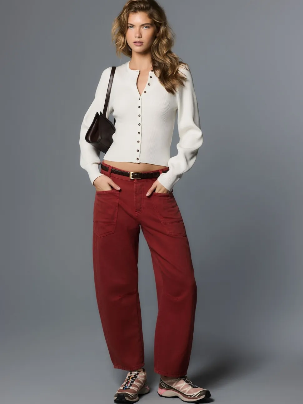 Brick Red Double Pocket Barrel Jeans
