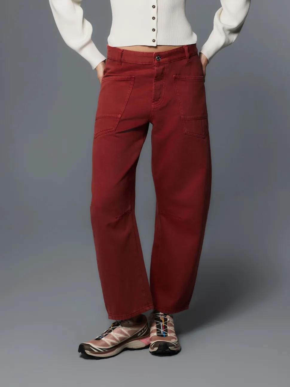 Brick Red Double Pocket Barrel Jeans